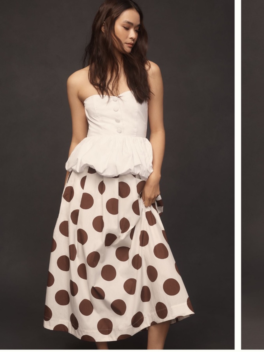 Maeve Cotton Poplin Midi Skirt with Brown Polka Dots